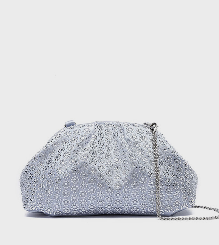 Embellished Ruched Clutch Bag
