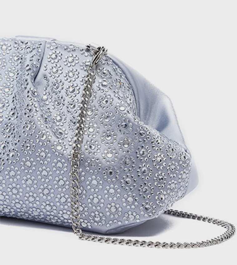 Embellished Ruched Clutch Bag