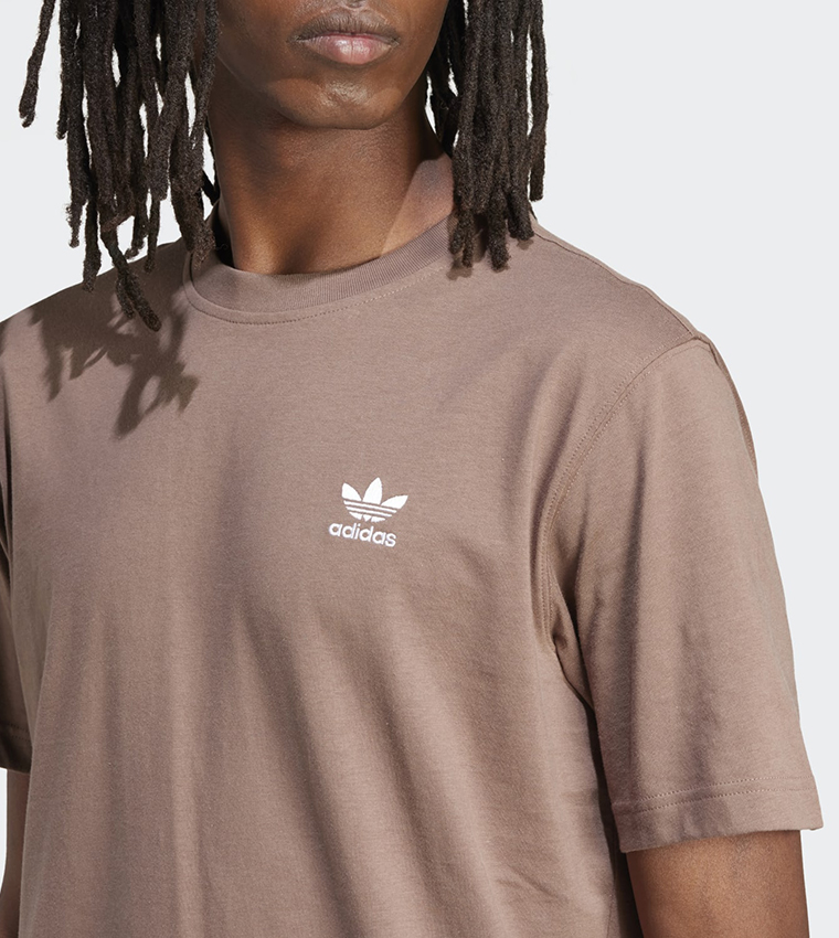 Buy Adidas Trefoil Essentials Logo Embroidered T Shirt In Brown