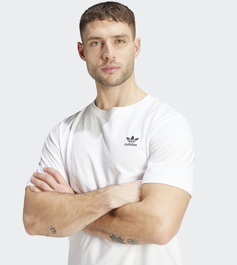 Buy Adidas Trefoil Essentials Logo Embroidered T Shirt In White ...