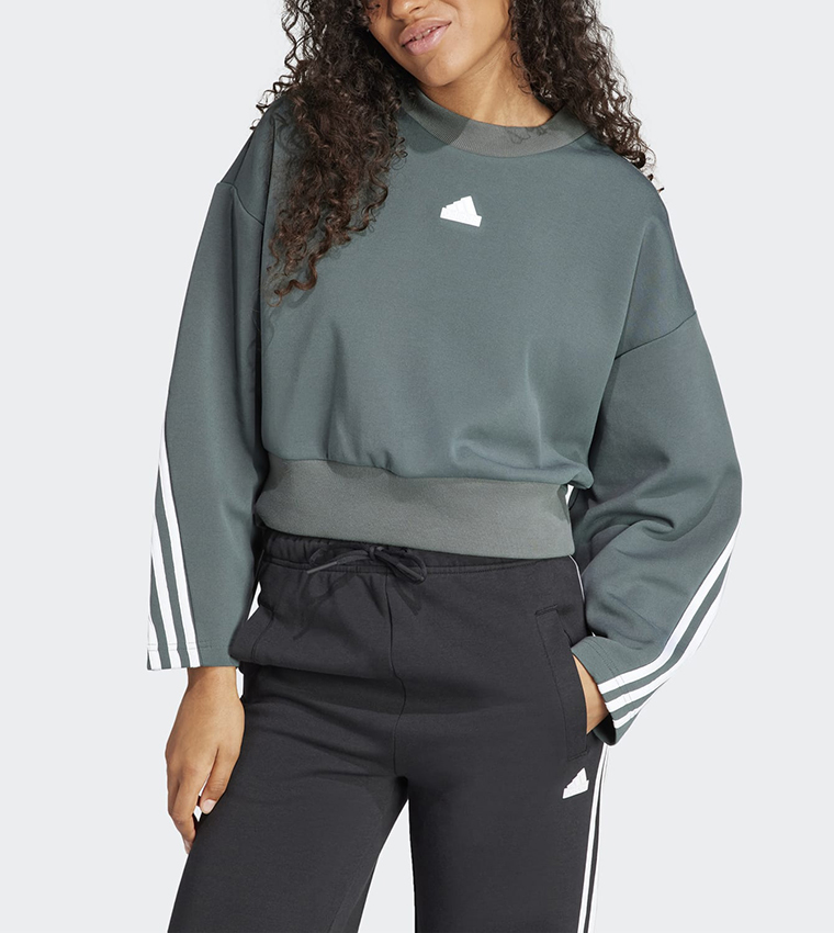 Buy Adidas Future Icons 3 Stripes Crop Sweatshirt In Green 6thStreet Saudi Arabia