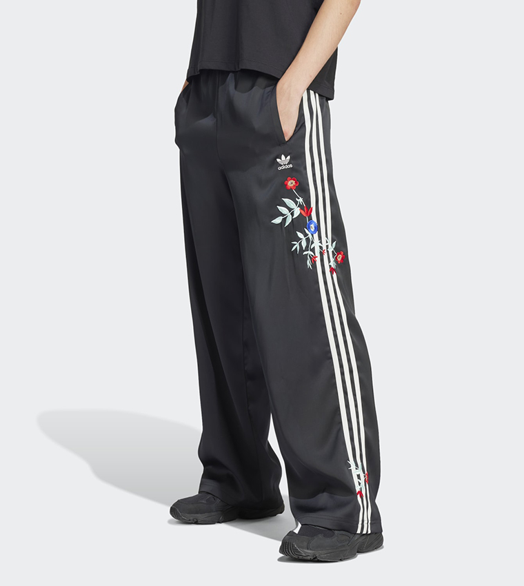 Buy Adidas Floral Embroidered Firebird Track Pants In Black