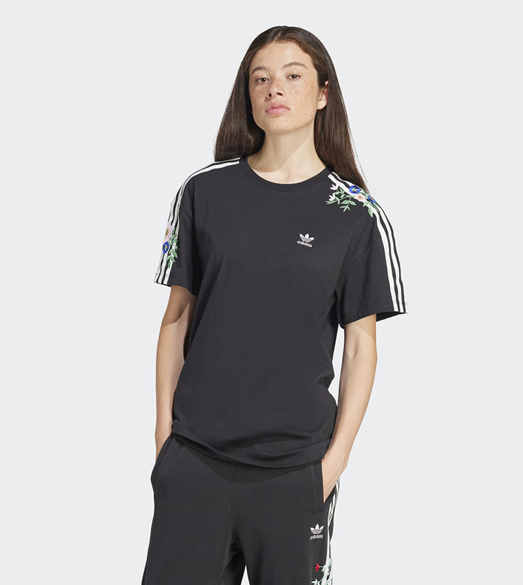 Buy Adidas Floral Embroidered Oversized T Shirt In Black 6thStreet Saudi Arabia