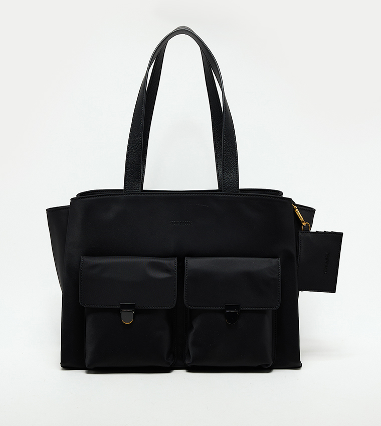Solid Front Pocket Tote Bag