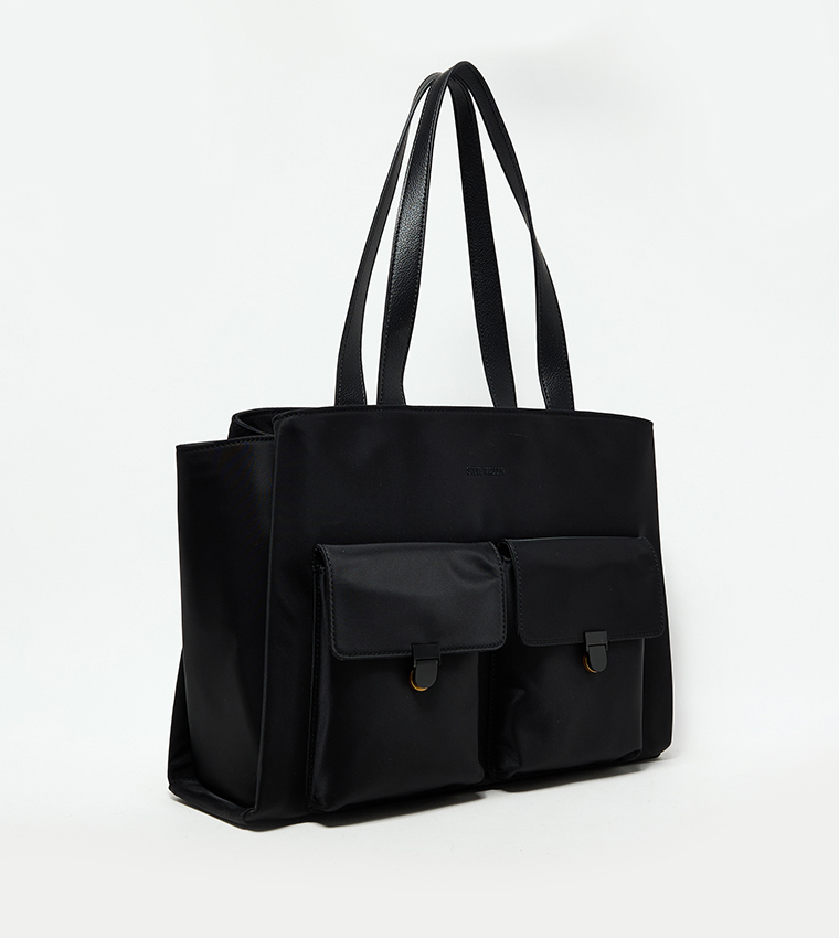 Solid Front Pocket Tote Bag