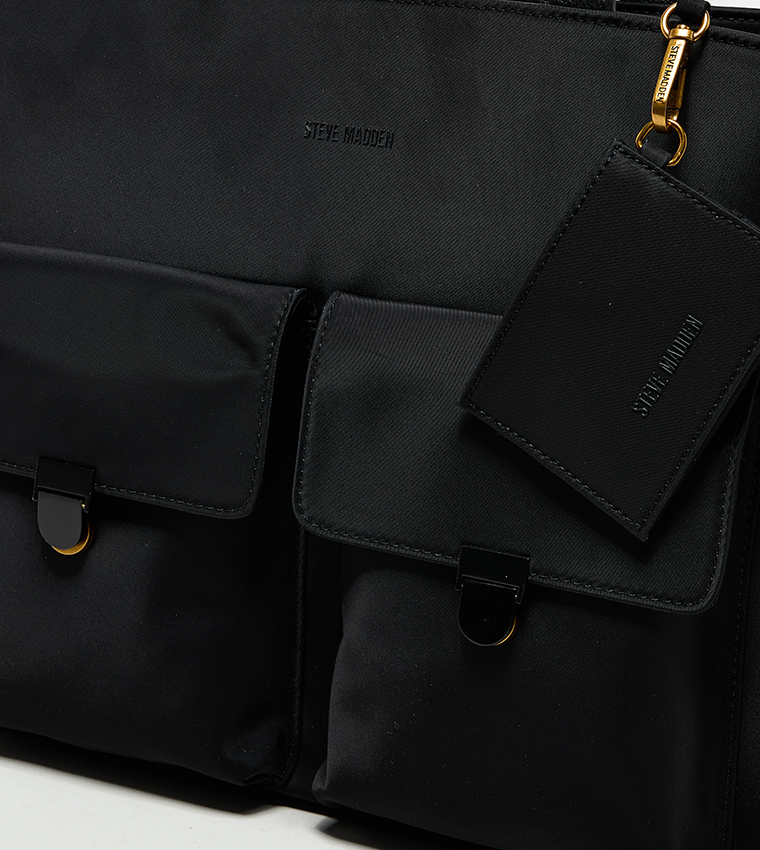 Solid Front Pocket Tote Bag