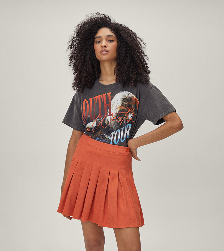 Buy Nasty Gal High Rise Corduroy Pleated Mini Skirt In Orange 6thStreet Qatar