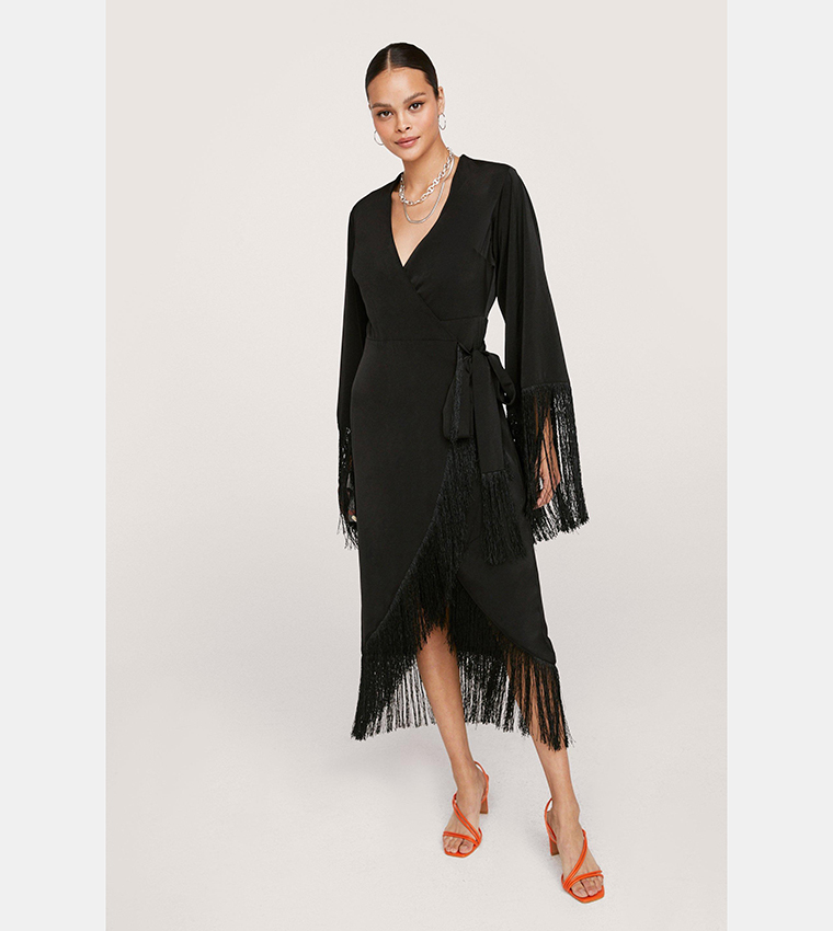 Wrap store fringe dress