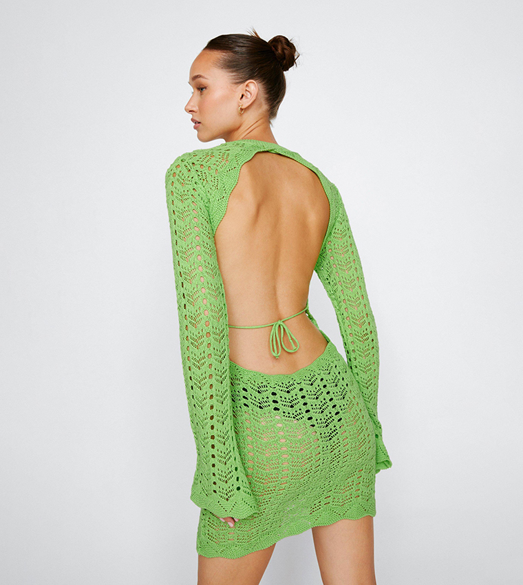 Buy Nasty Gal Crochet Knitted Open Back Mini Dress In Lime | 6thstreet Qatar