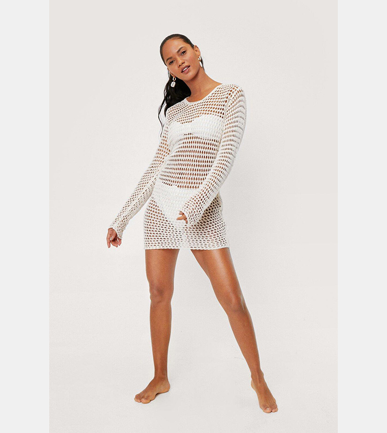 crochet low back mini beach cover up dress Back To Shore Crochet Cover Up Dress main image 0