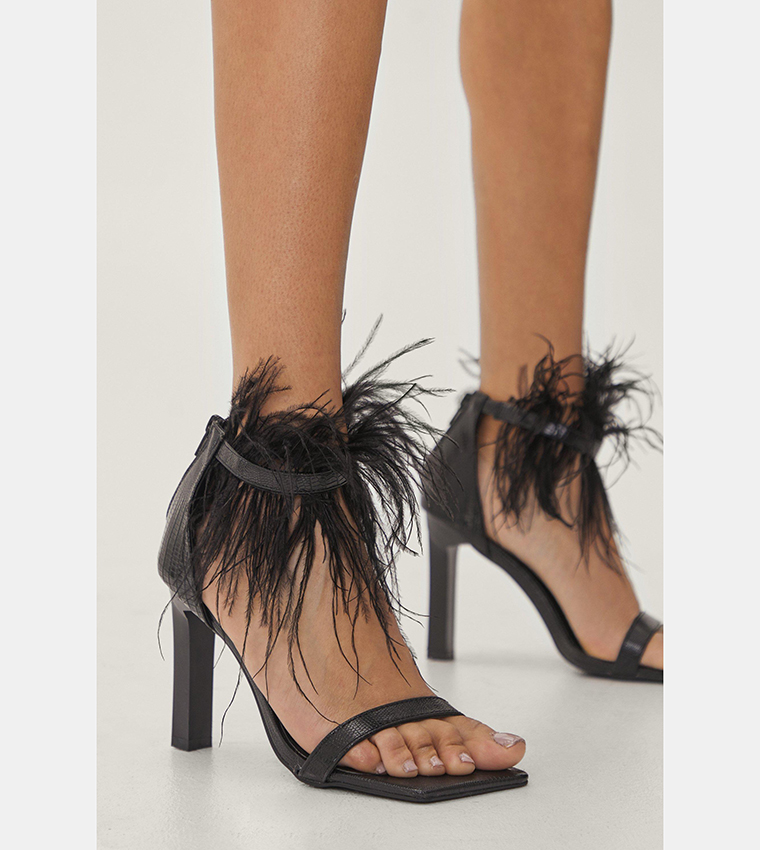 Buy Nasty Gal Faux Leather Lizard Feather Strappy Heels In Black