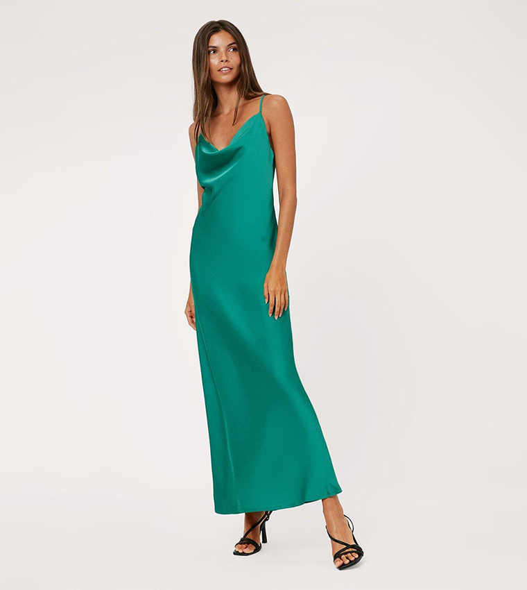 Buy Nasty Gal Button Back Satin Maxi Slip Dress In Green | 6thStreet UAE