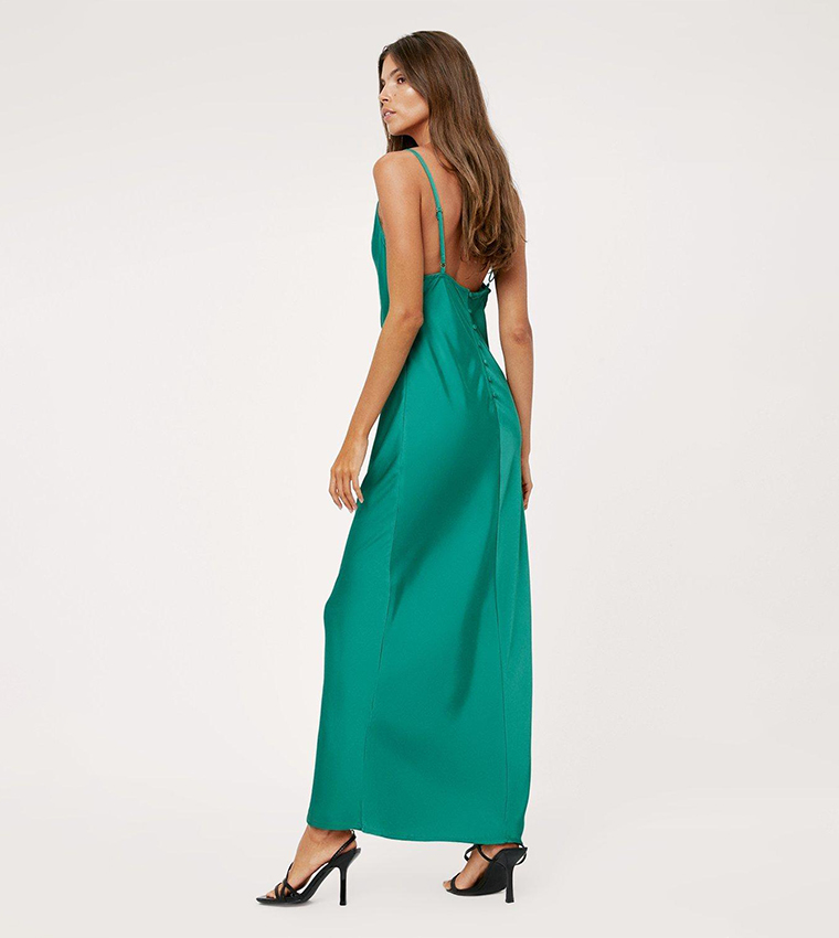 Buy Nasty Gal Button Back Satin Maxi Slip Dress In Green | 6thStreet UAE