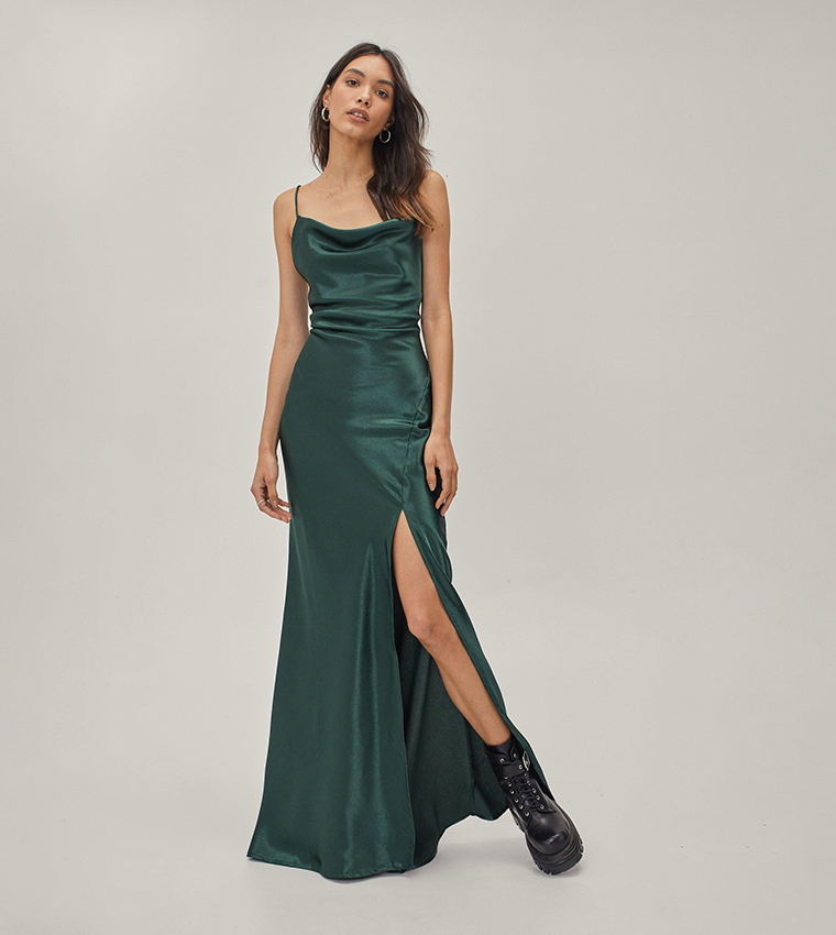 Buy Nasty Gal Cowl Neck Satin Maxi Slip Dress In Green 6thStreet Kuwait