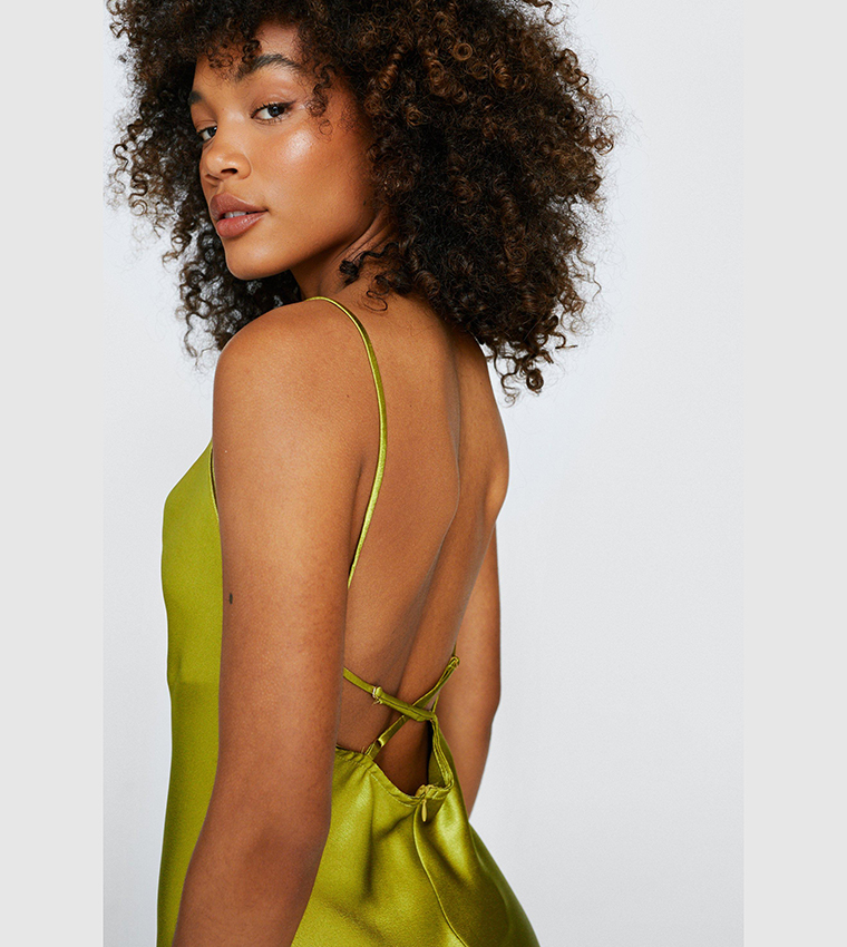 Buy Nasty Gal Cowl Neck Satin Maxi Slip Dress In Olive | 6thstreet Saudi  Arabia