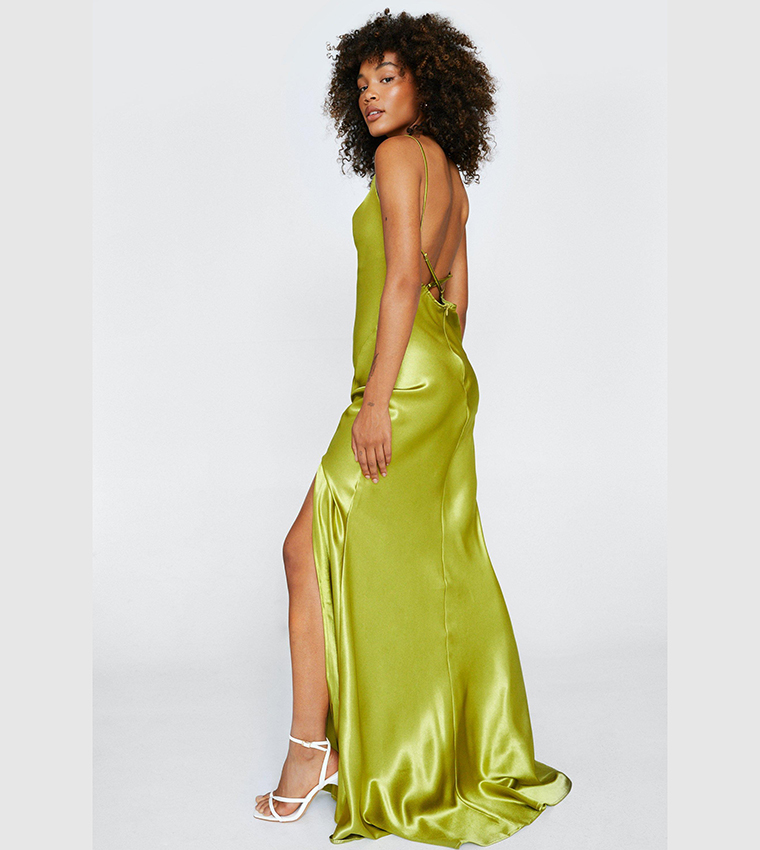 Buy Nasty Gal Cowl Neck Satin Maxi Slip Dress In Olive | 6thstreet Saudi  Arabia