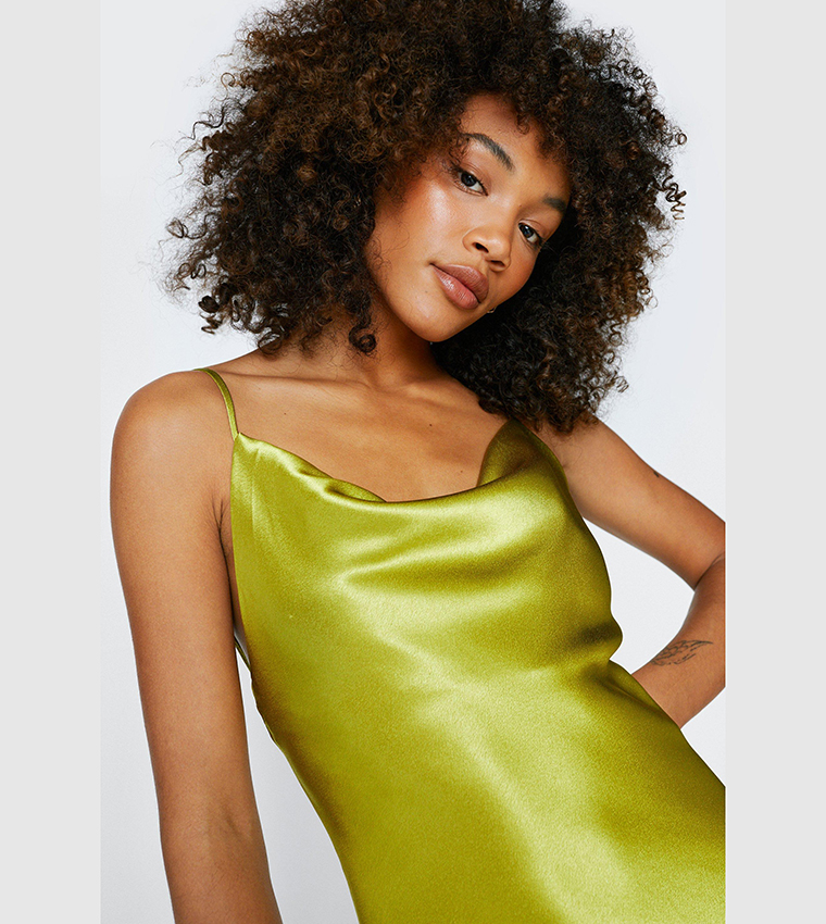 Buy Nasty Gal Cowl Neck Satin Maxi Slip Dress In Olive | 6thstreet Saudi  Arabia