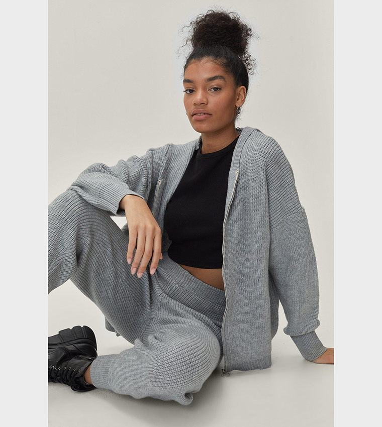 Buy Nasty Gal Knitted Zip Through Hoodie And Jogger Co Ord Set In