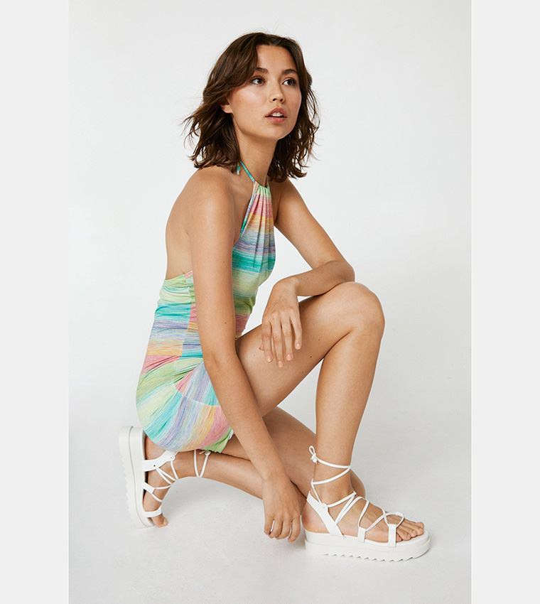 Buy Nasty Gal Flatform Chunky Ankle Tie Sandals In Off White 6thStreet UAE