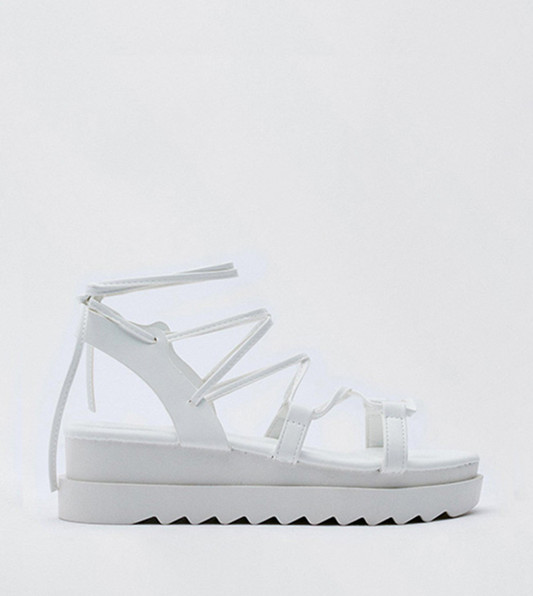 Buy Nasty Gal Flatform Chunky Ankle Tie Sandals In Off White 6thStreet UAE