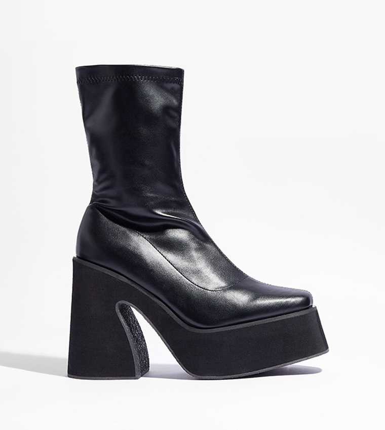 Leather Chunky Platform Square It's At Faux Leather Platform