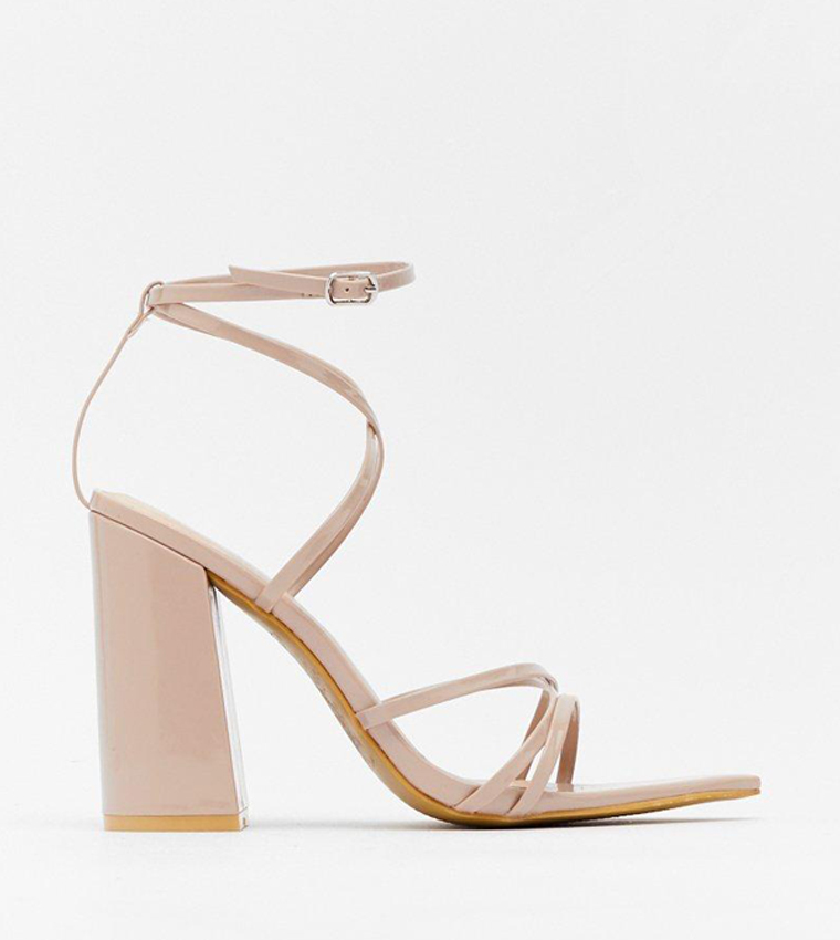 Buy Nasty Gal Pointed Strappy Block Heeled Sandals In Nude