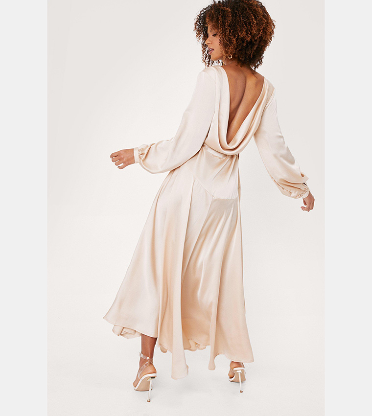 nasty gal champagne dress Nasty Gal Feather Trim Champagne Satin Nighty Slip Dress UK 10 US 6 NWT