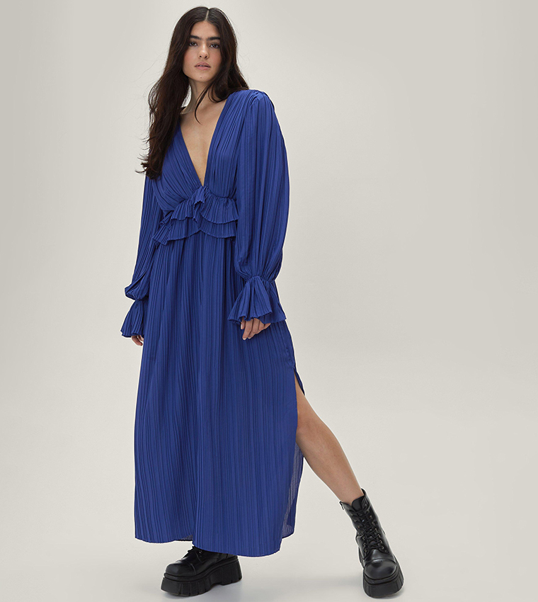nasty gal pleated dress Orange PrettyLittleThing Chiffon Strappy Pleated Belt Detail Maxi Dress