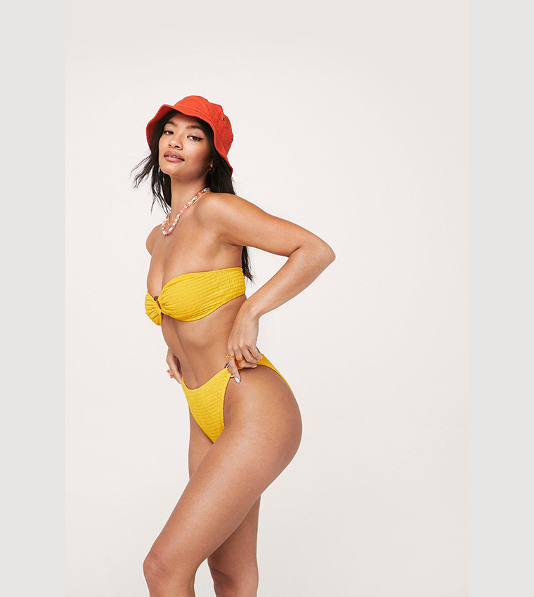 Buy Nasty Gal Bandeau O Ring Crinkle Bikini Top In Mustard