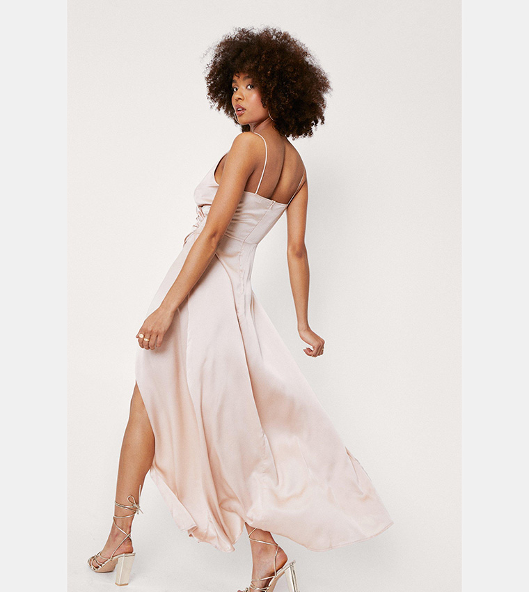 nasty gal champagne dress Nasty Gal Feather Trim Champagne Satin Nighty Slip Dress UK 10 US 6 NWT
