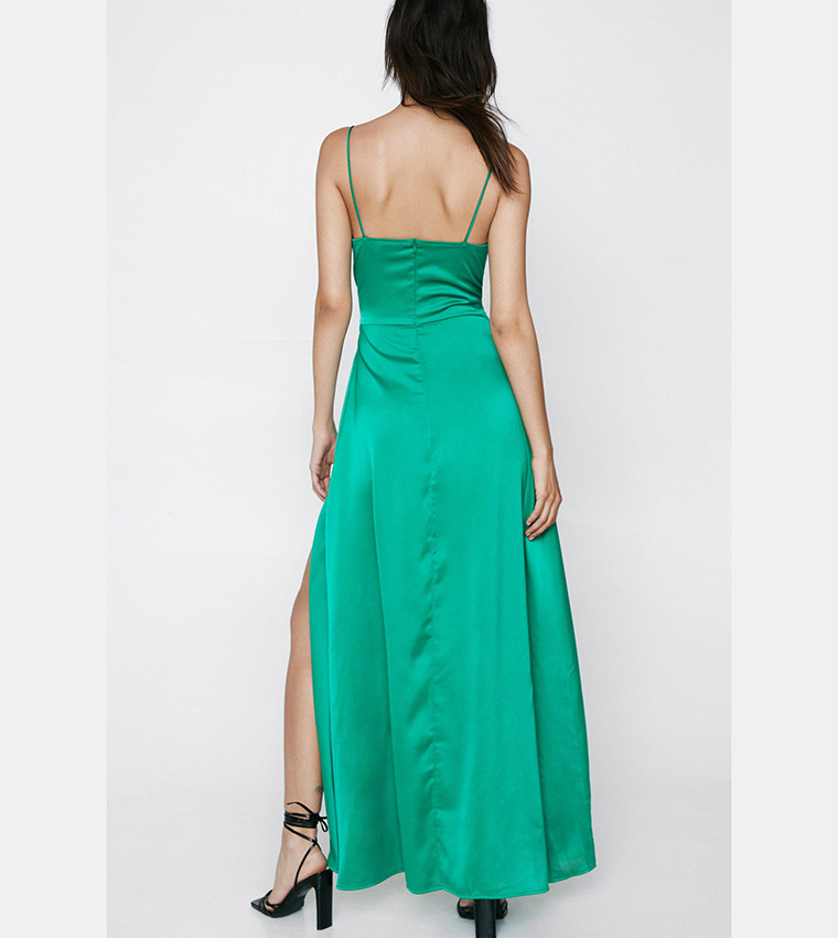 Buy Nasty Gal Satin V Neck Wrap Maxi Dress In Green | 6thStreet Kuwait