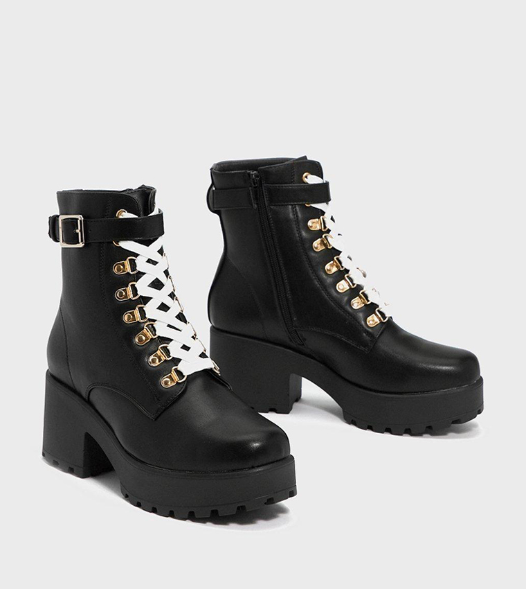 Buy Nasty Gal Give 'Em The Boot Lace Up Chunky Boots In Black