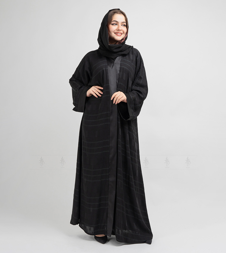 Buy IKKXA Self Design Casual Abaya With Matching Sheila In Black