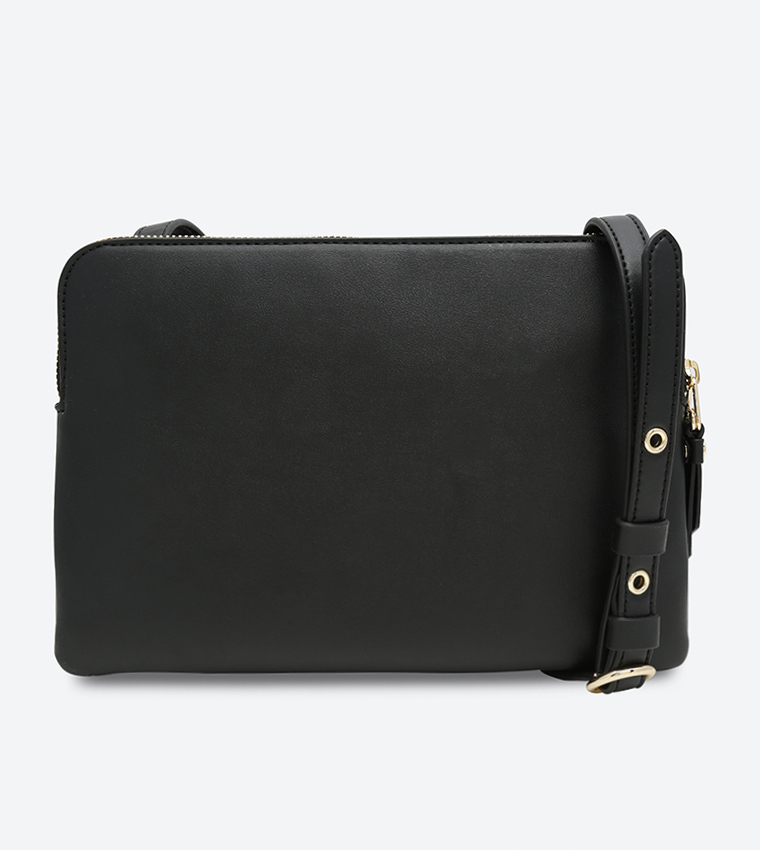 Signature Dual Compartment Cross Body Bag - Black