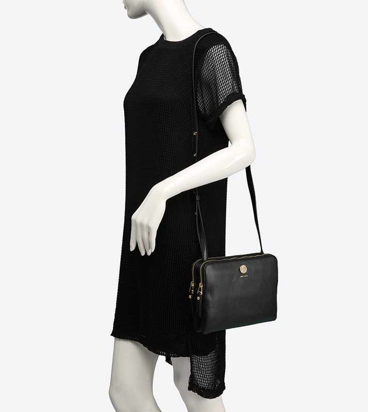 Signature Dual Compartment Cross Body Bag - Black