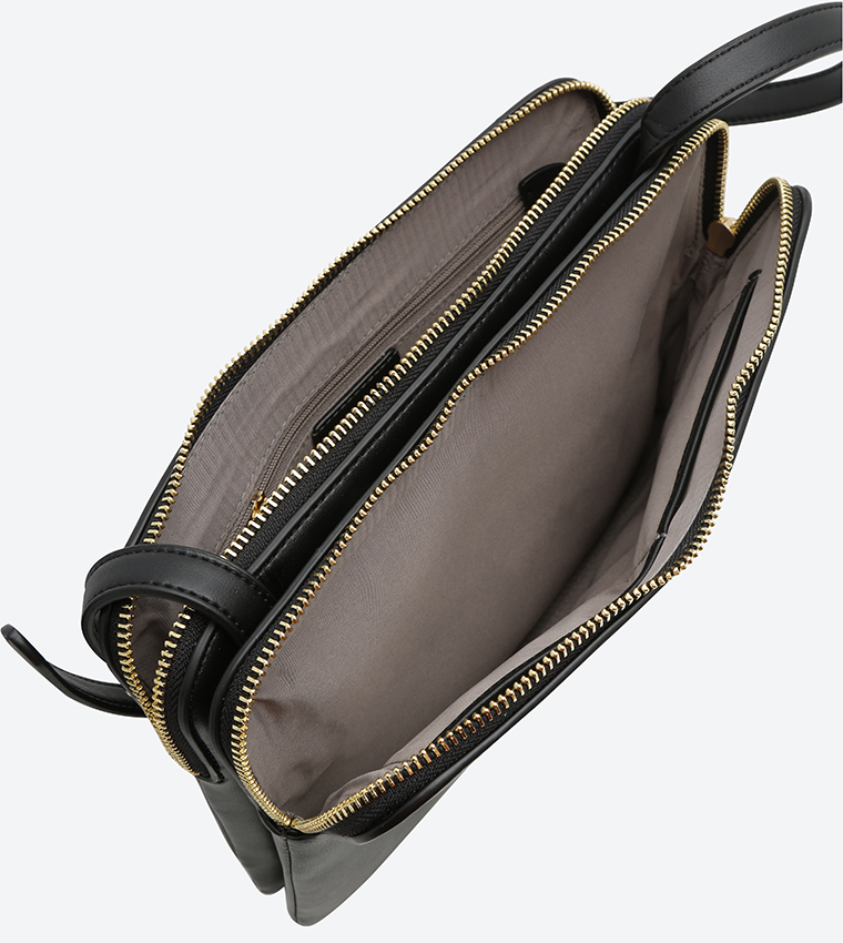Signature Dual Compartment Cross Body Bag - Black