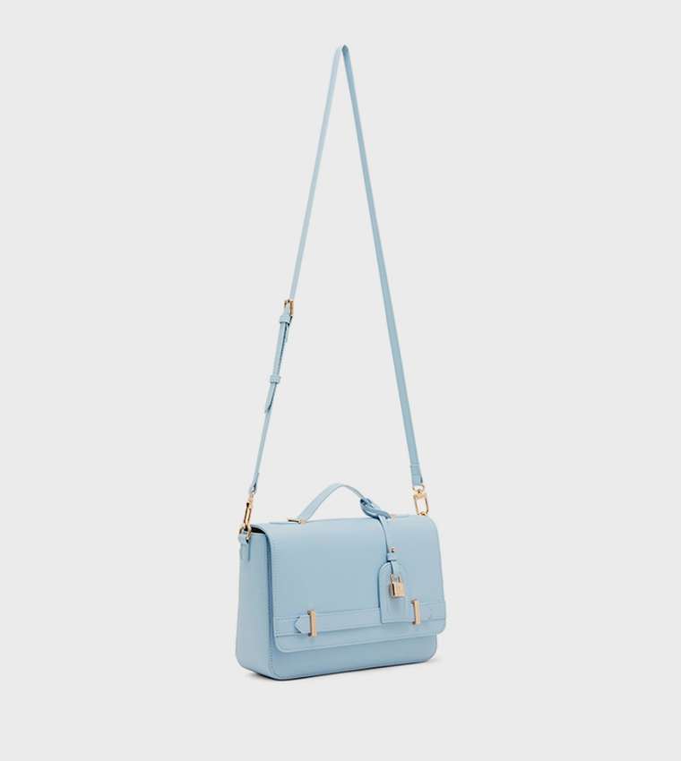 Textured Flap Top Handle Bag