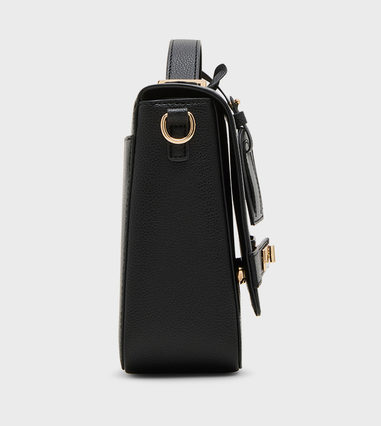 Textured Flap Top-Handle Bag