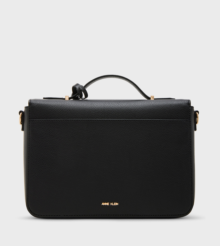 Textured Flap Top-Handle Bag
