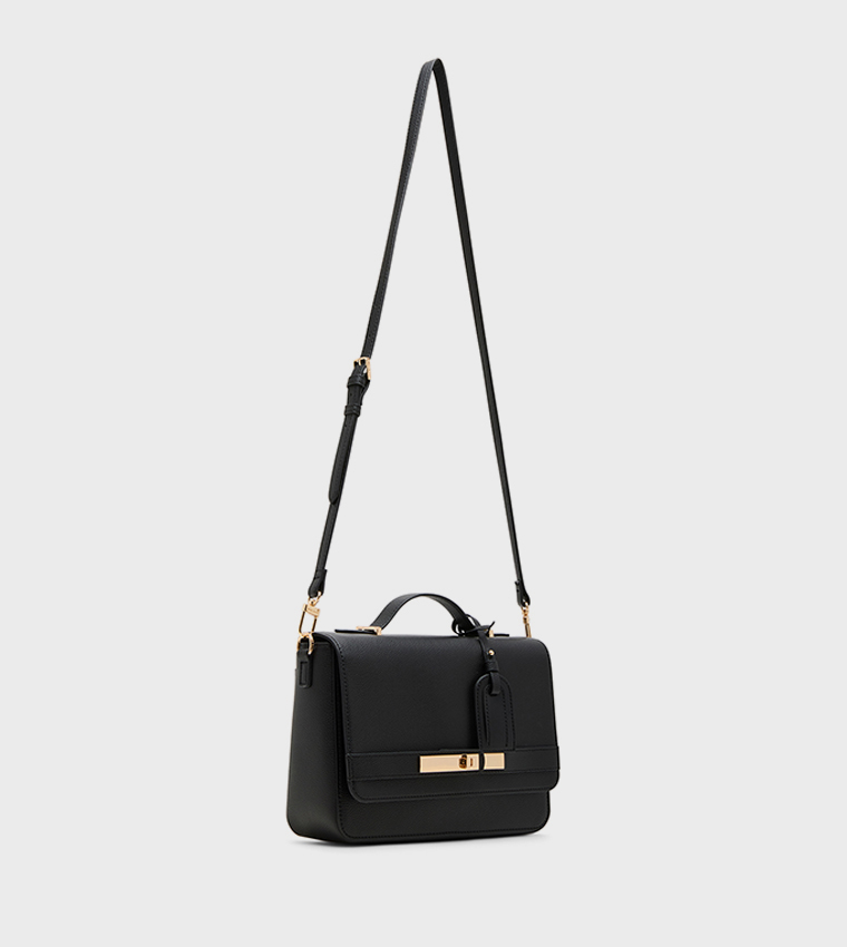 Textured Flap Top-Handle Bag