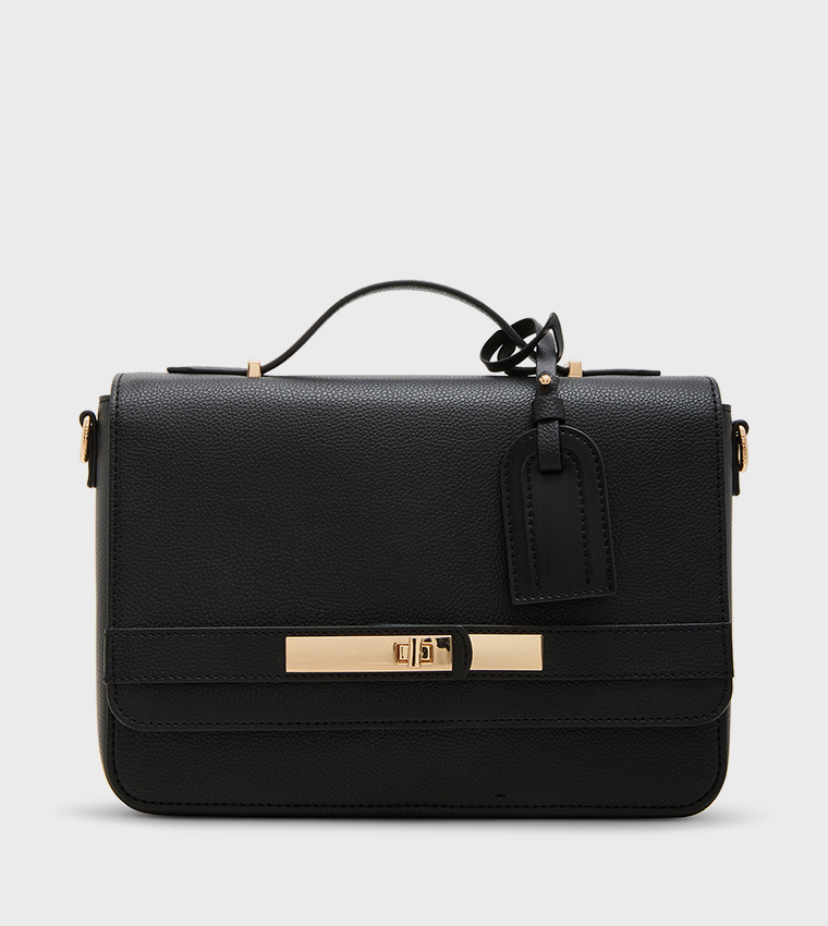 Textured Flap Top-Handle Bag