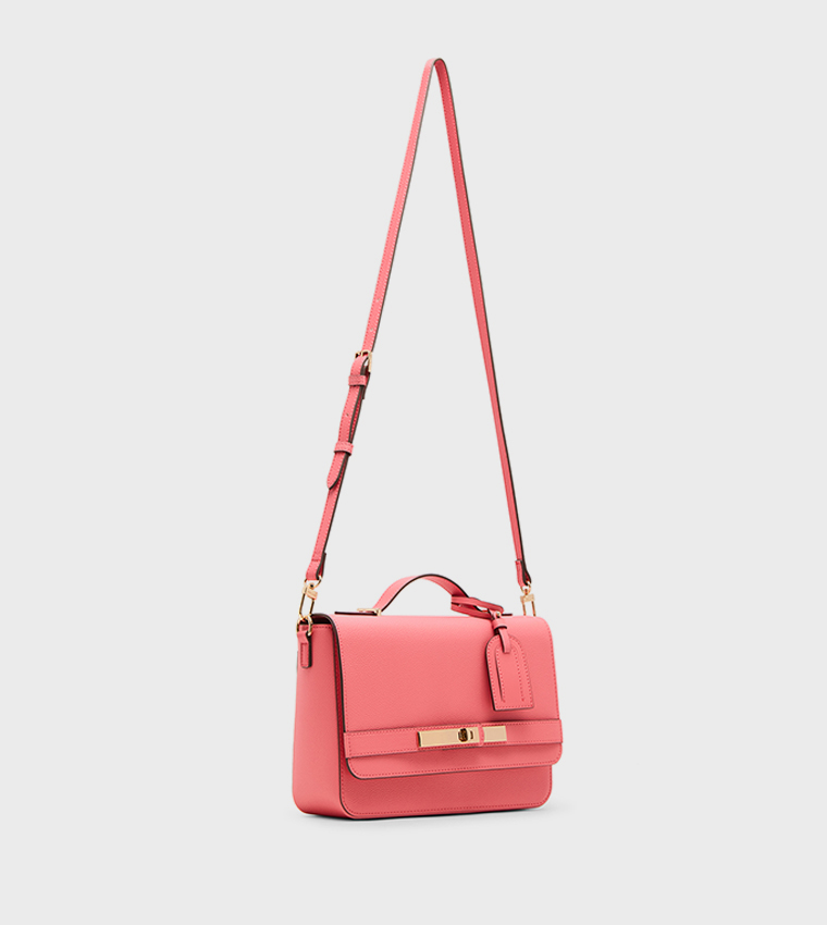 Textured Flap Top-Handle Bag