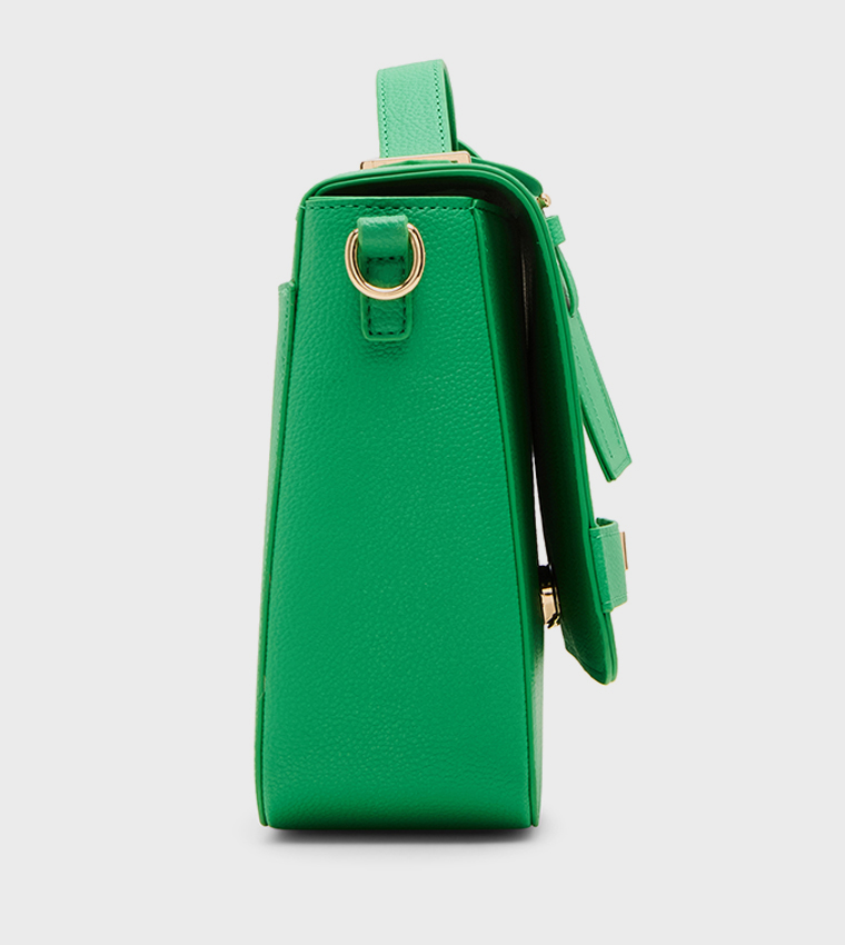 Textured Flap Top-Handle Bag