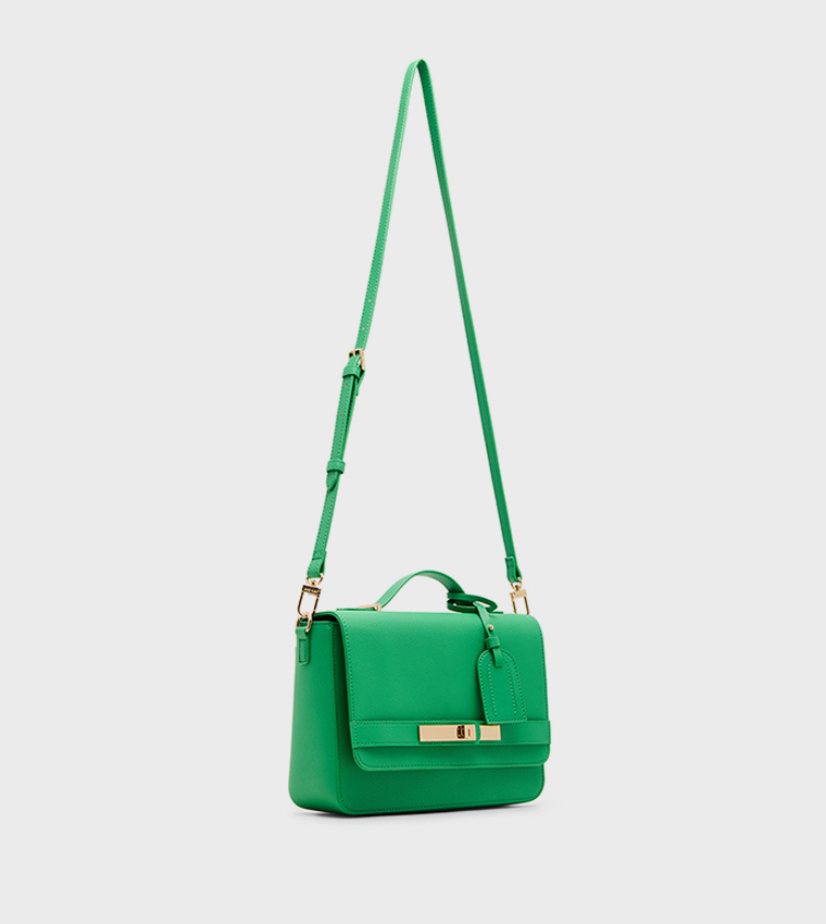 Textured Flap Top-Handle Bag