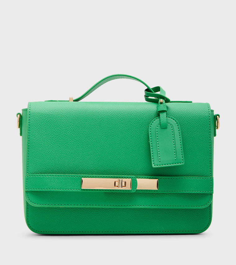 Textured Flap Top-Handle Bag