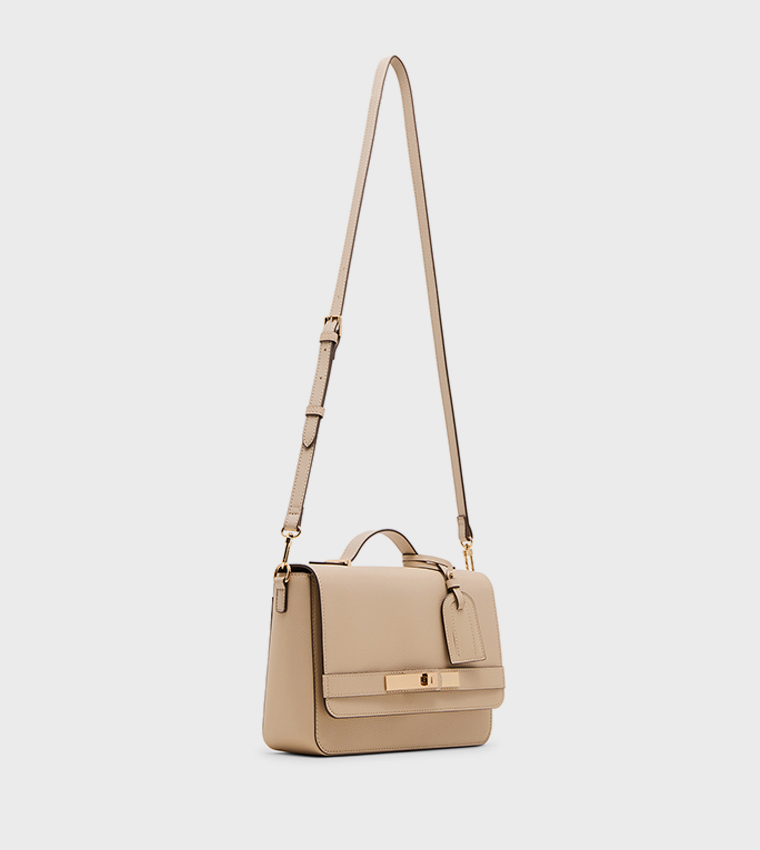 Textured Flap Top-Handle Bag
