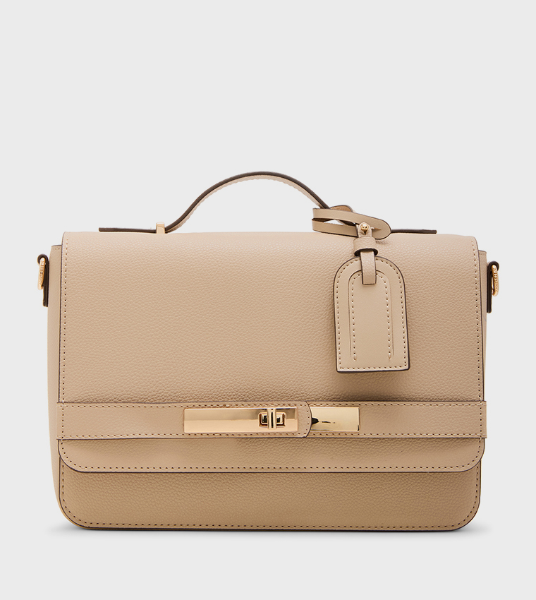 Textured Flap Top-Handle Bag