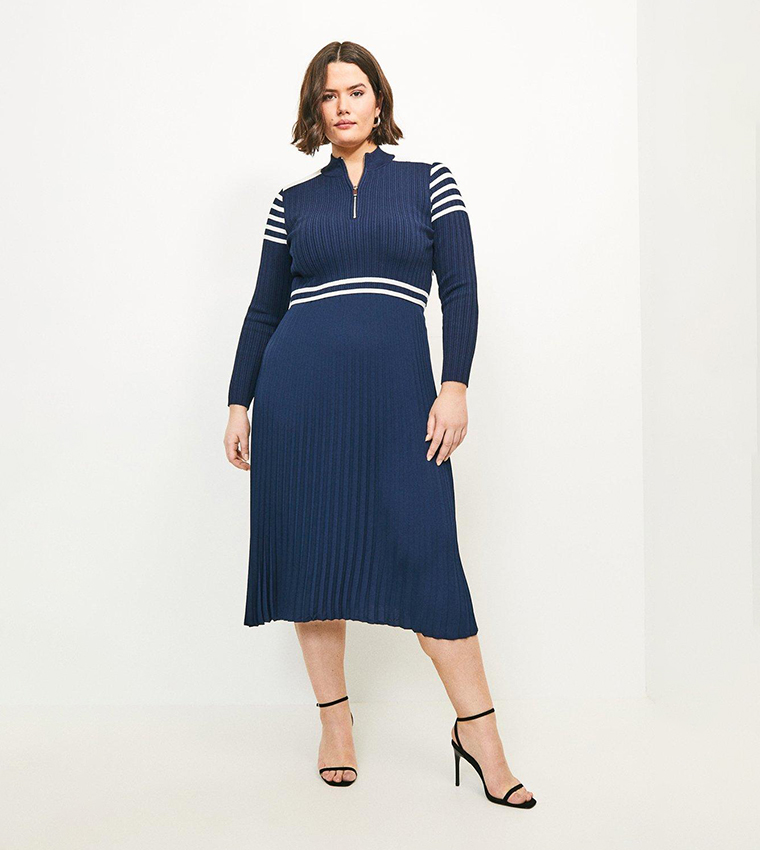 Buy Karen Millen Curve Sporty Stripe Pleat Skirt Knit Dress In Navy 6thStreet Oman