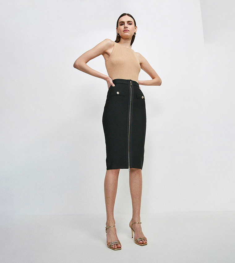 Buy Karen Millen Military Bandage Knitted Pencil Midi Skirt In Black 6thStreet Qatar