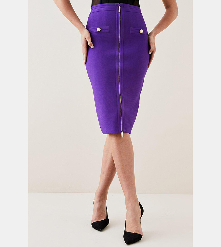 Buy Karen Millen Military Bandage Knitted Pencil Midi Skirt In Purple